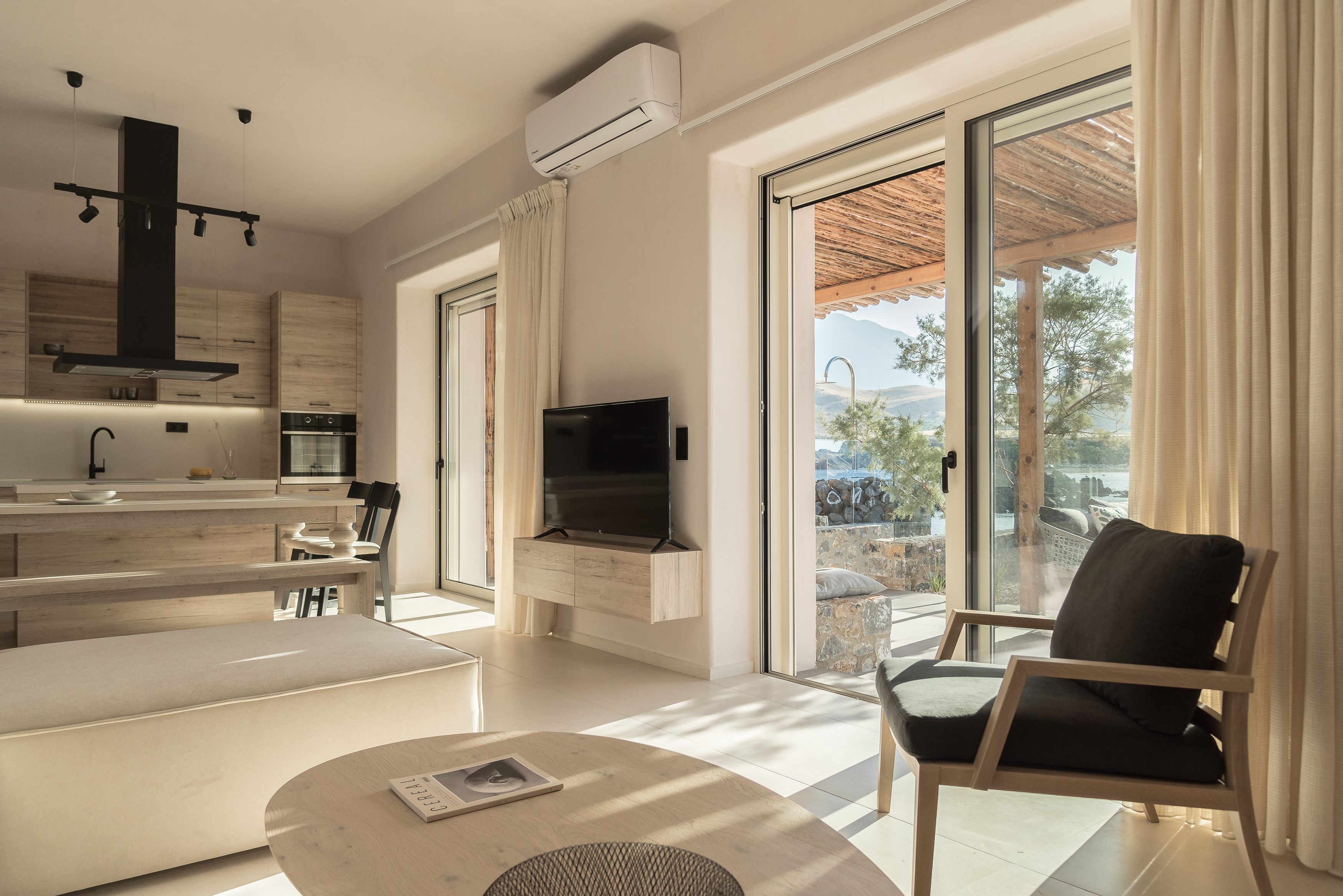 A collated and collected feel to the natural living-cum design.